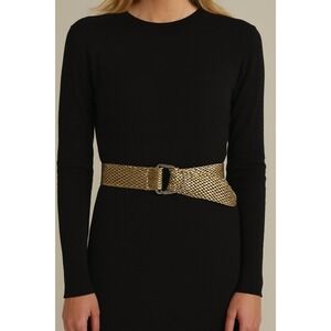 Gold Braided Stretch Belt 2" Wide‎ 40" Long Woven Metallic Waist Cinch Accessory